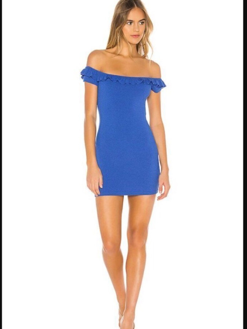 Revolve superdown Blue Rib Off-Shoulder Ruffle Mini Dress - Picture 4 of 6